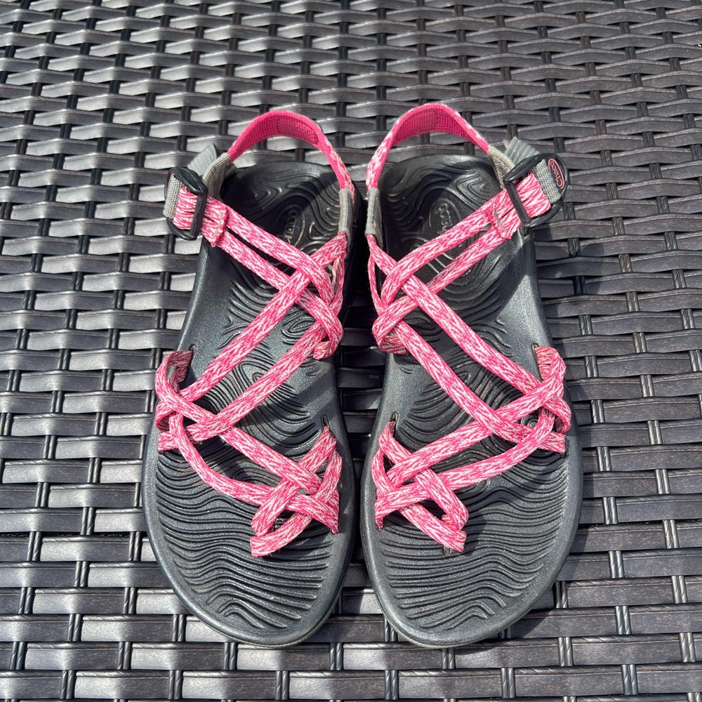 Pink and Black Strappy Sandals